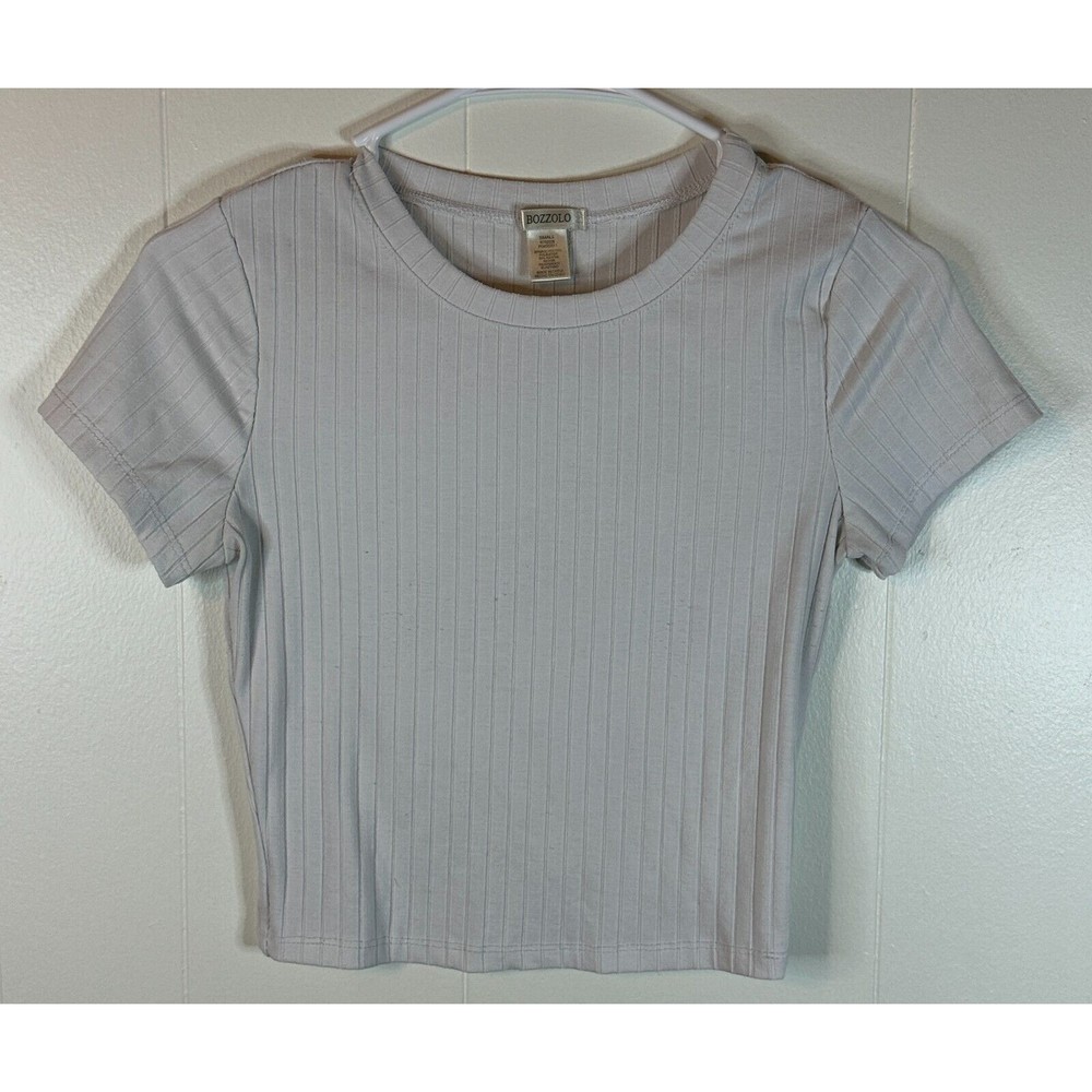 Bozzolo Women's Crop Ribbed Short Sleeve Tee - White - Size Small
